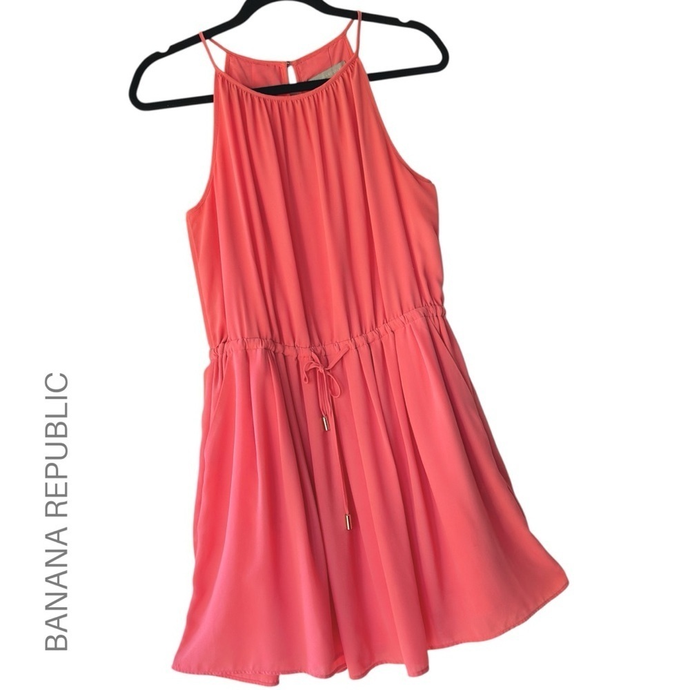 BANANA REPUBLIC | NWOT HALTER NECK DRESS CORAL CHIFFON TIE WAIST LINED 8 PETITE
